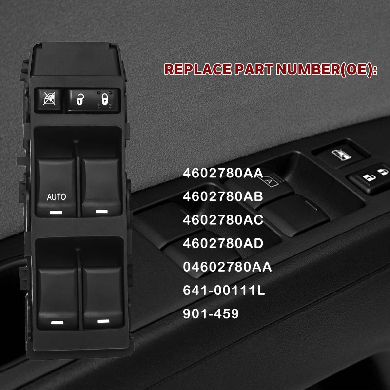 LCWRGS Master Power Window Switch Fits for Chrysler 200 300 Sebring, Dodge Avenger Caliber Charger Magnum, Jeep Compass Patriot, Front Left Driver Side with 1 Auto, 7+6 Pins, 4602780AA - Image 3